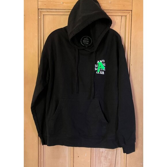 Anti Social Social Club Mens Neon Green A Is For Hoodie Size Medium Black AN EXC - Picture 4 of 8